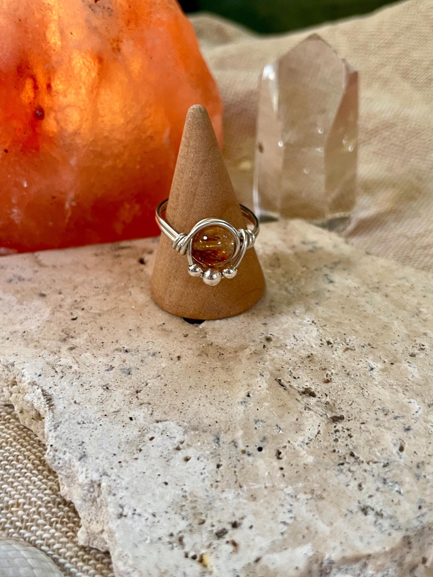 Sterling silver Citrine ring, Wire wrapped, Bohemian ring, Gift for her, Hippie style