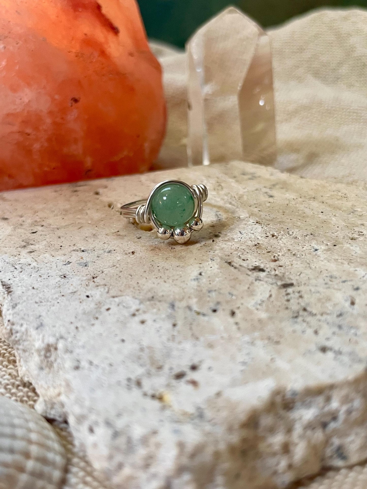 Sterling silver Aventurine ring, Wire wrapped, Bohemian ring, Gift for her, Hippie style