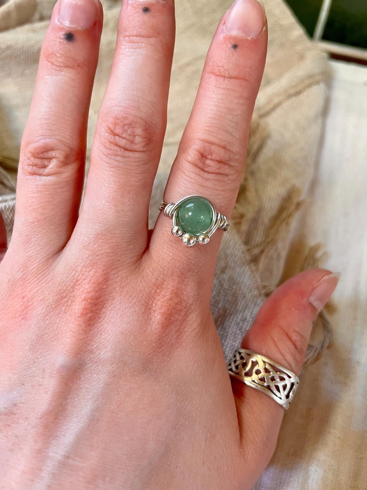 Sterling silver Aventurine ring, Wire wrapped, Bohemian ring, Gift for her, Hippie style
