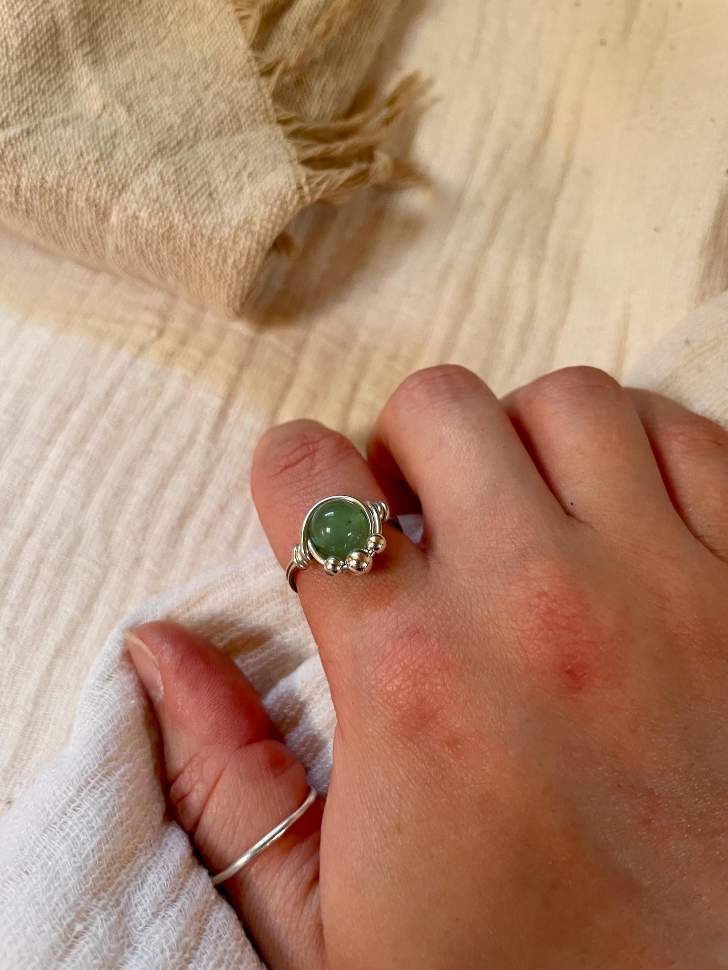 Sterling silver Aventurine ring, Wire wrapped, Bohemian ring, Gift for her, Hippie style