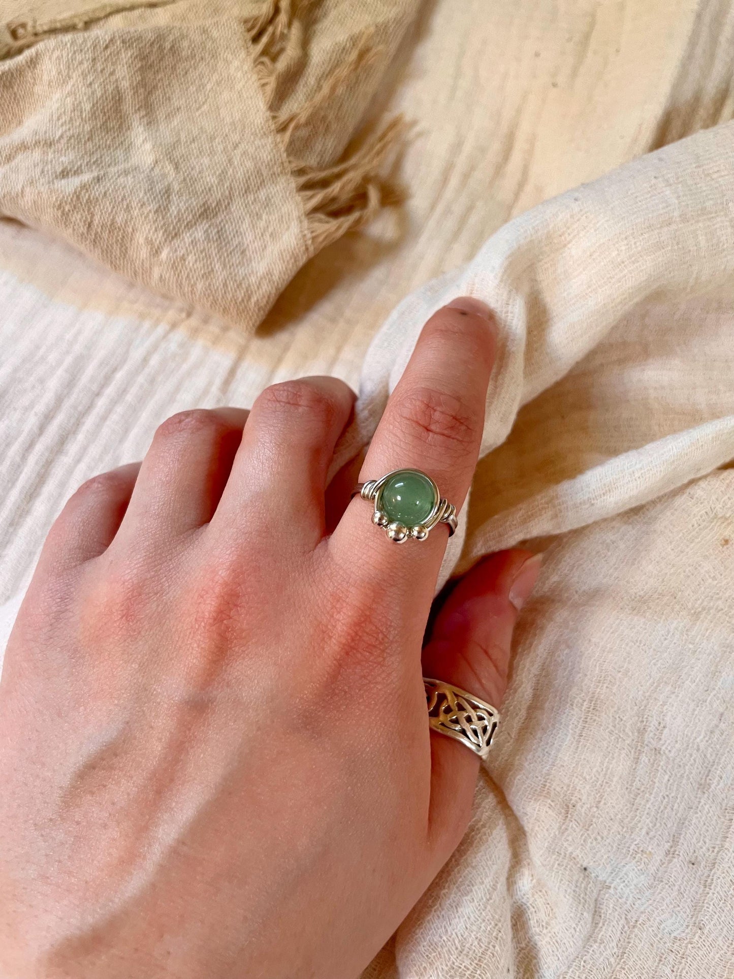 Sterling silver Aventurine ring, Wire wrapped, Bohemian ring, Gift for her, Hippie style