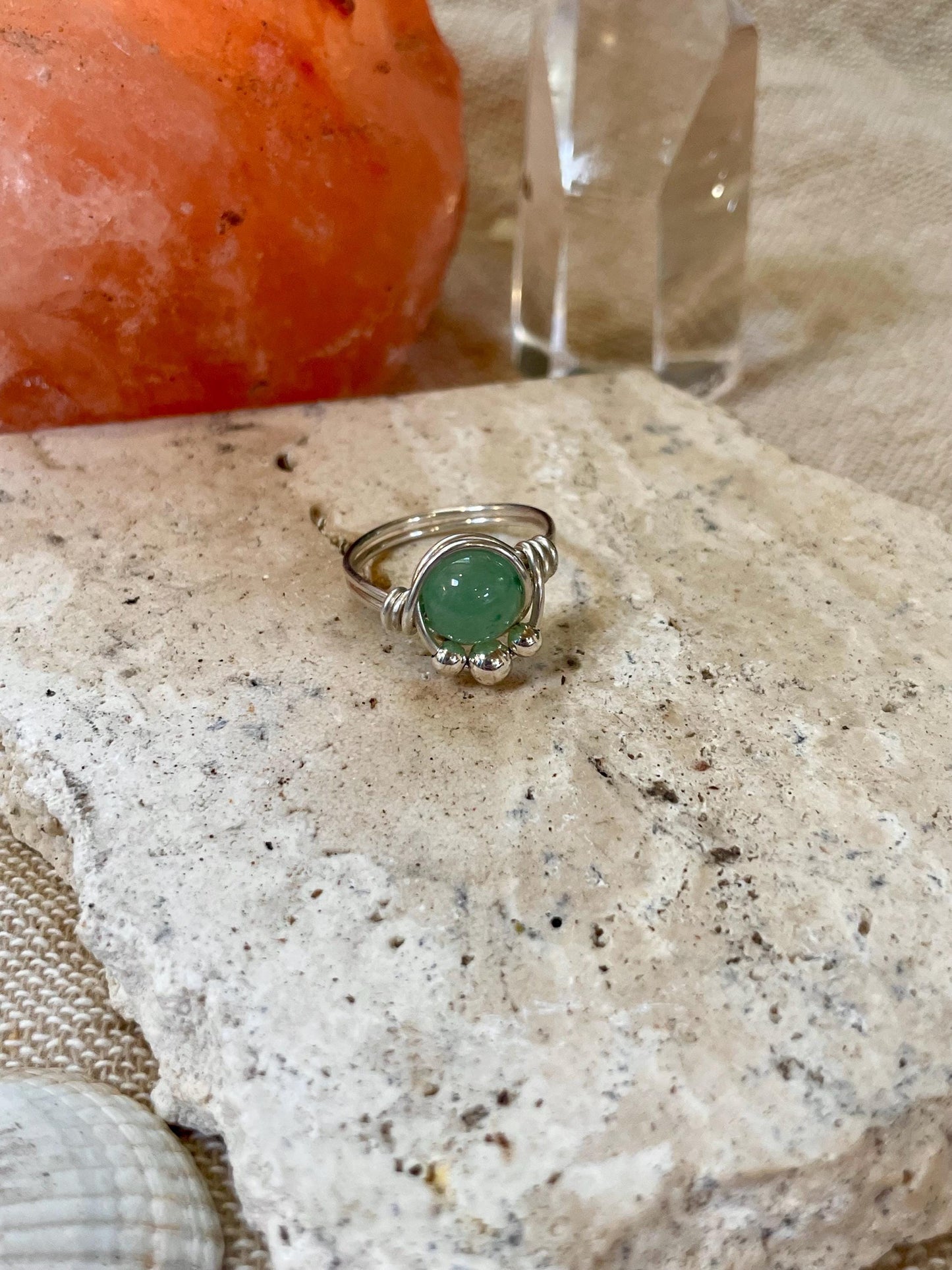 Sterling silver Aventurine ring, Wire wrapped, Bohemian ring, Gift for her, Hippie style