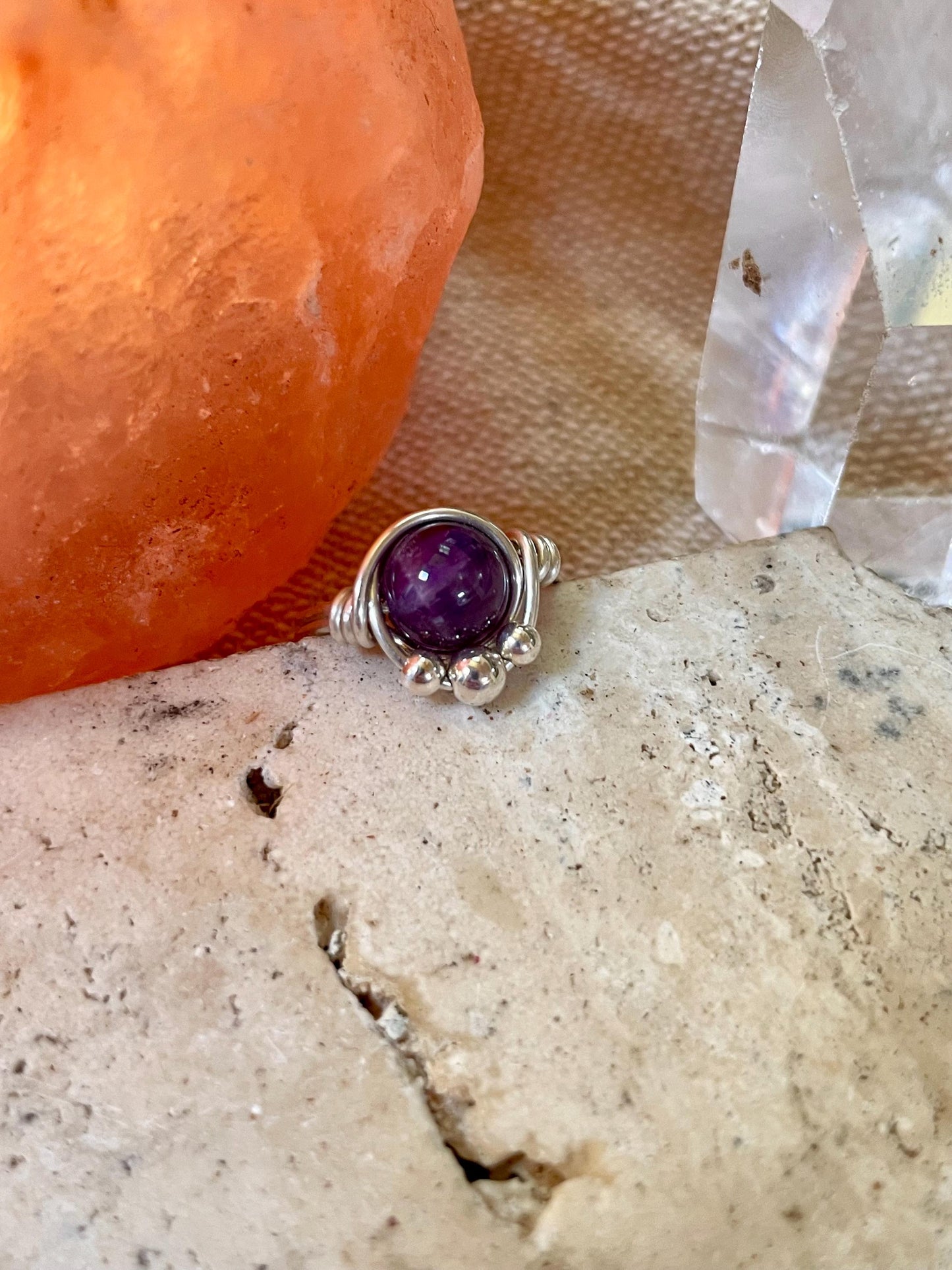 Sterling silver Amethyst ring, Wire wrapped, Bohemian ring, Gift for her, Hippie style
