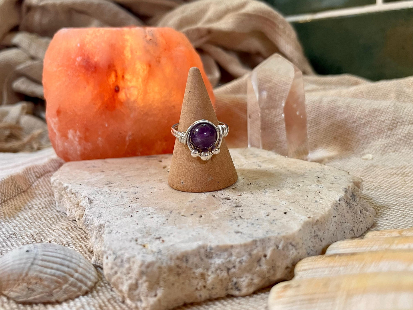 Sterling silver Amethyst ring, Wire wrapped, Bohemian ring, Gift for her, Hippie style