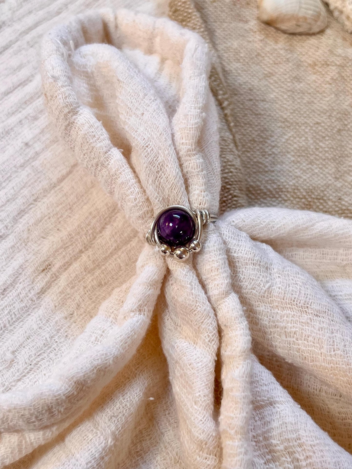 Sterling silver Amethyst ring, Wire wrapped, Bohemian ring, Gift for her, Hippie style