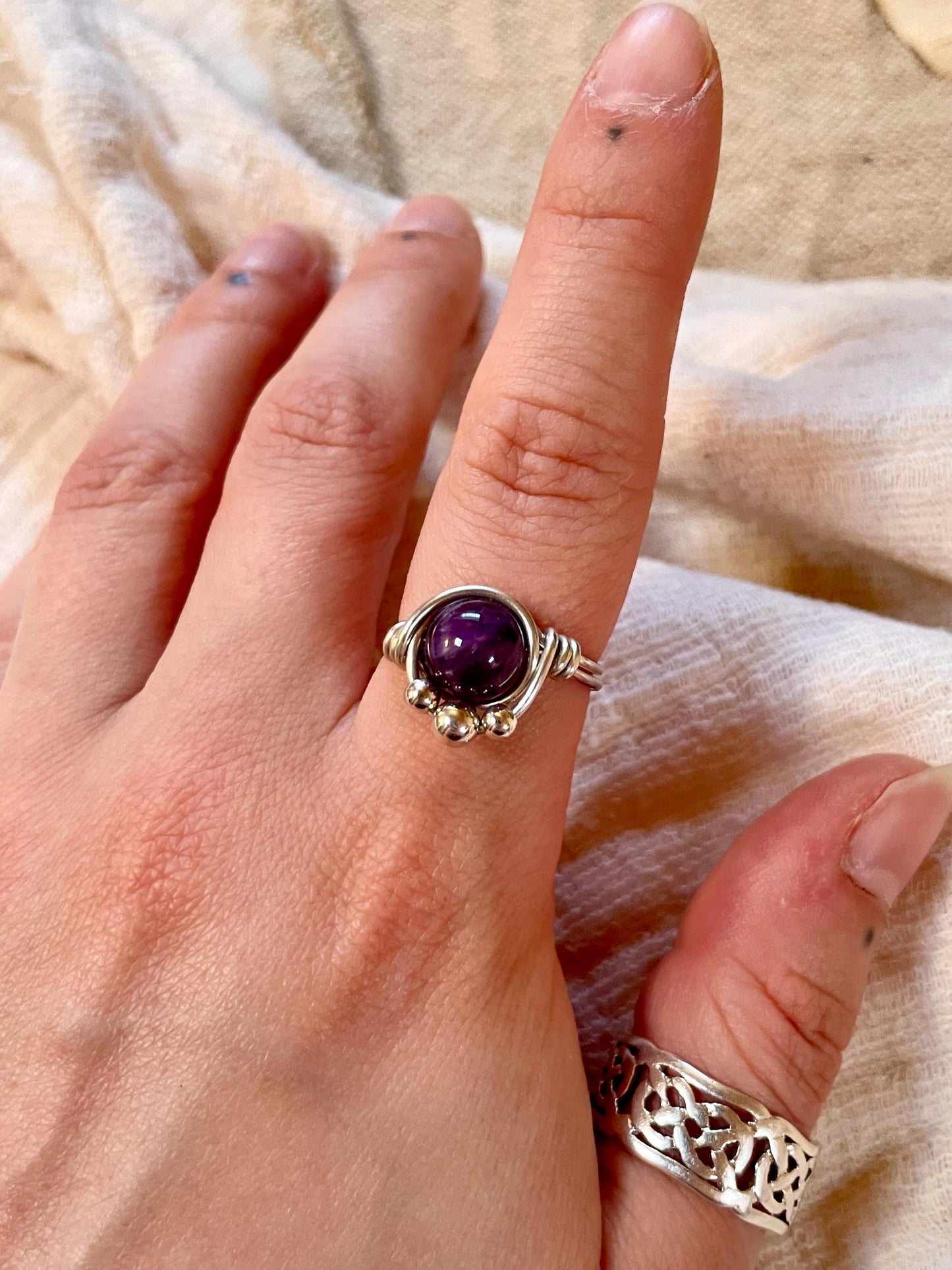 Sterling silver Amethyst ring, Wire wrapped, Bohemian ring, Gift for her, Hippie style