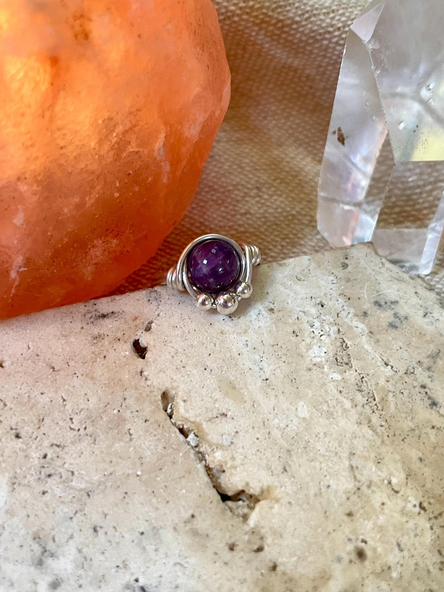 Sterling silver Amethyst ring, Wire wrapped, Bohemian ring, Gift for her, Hippie style