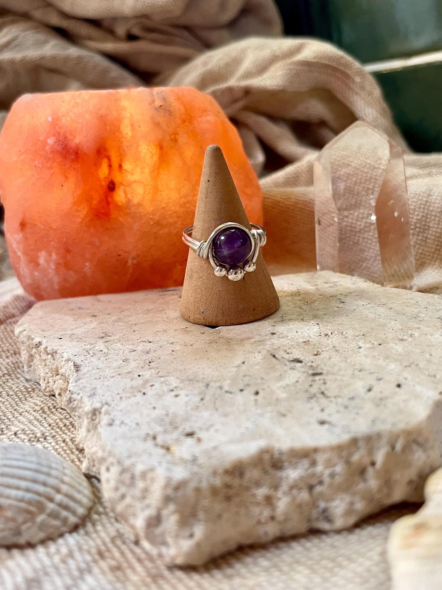 Sterling silver Amethyst ring, Wire wrapped, Bohemian ring, Gift for her, Hippie style
