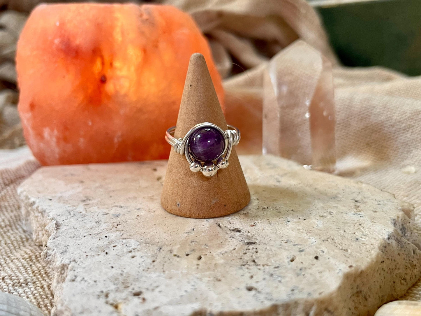 Sterling silver Amethyst ring, Wire wrapped, Bohemian ring, Gift for her, Hippie style