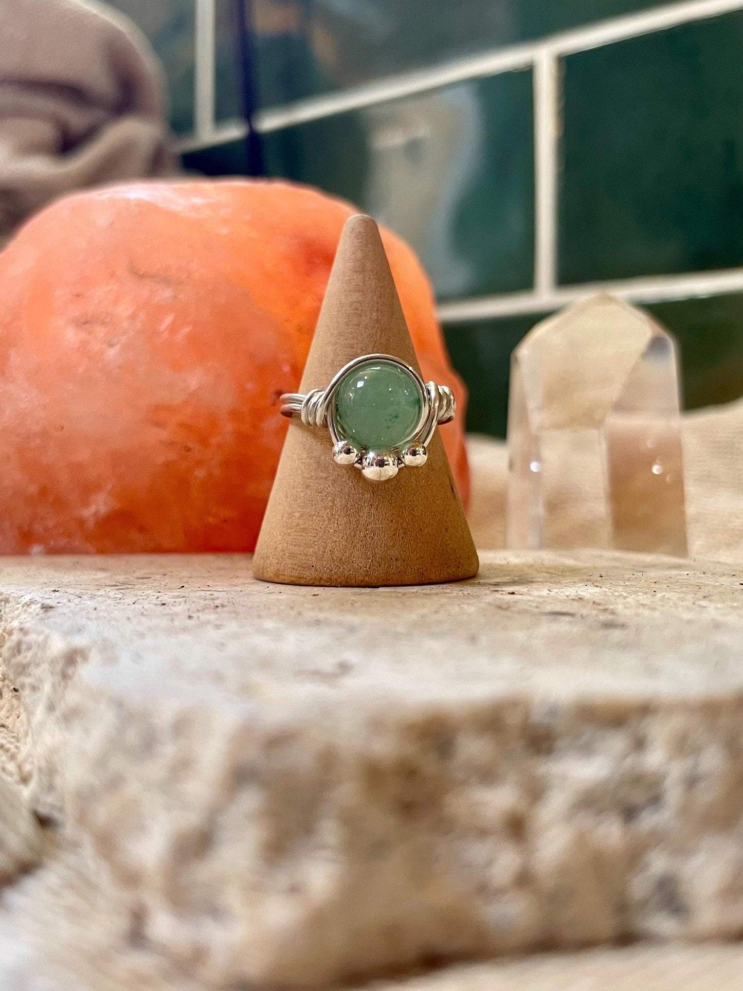 Sterling silver Aventurine ring, Wire wrapped, Bohemian ring, Gift for her, Hippie style
