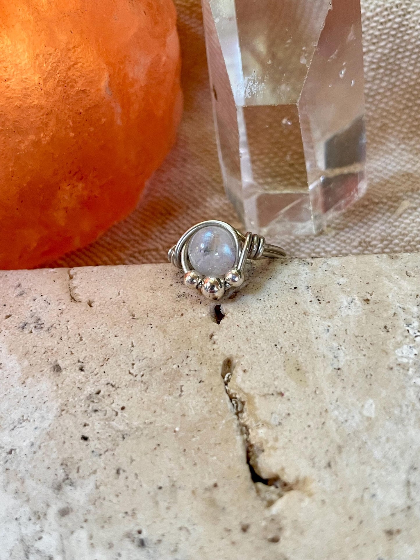 Sterling silver Rainbow Moonstone ring, Wire wrapped, Bohemian ring, Gift for her, Hippie style