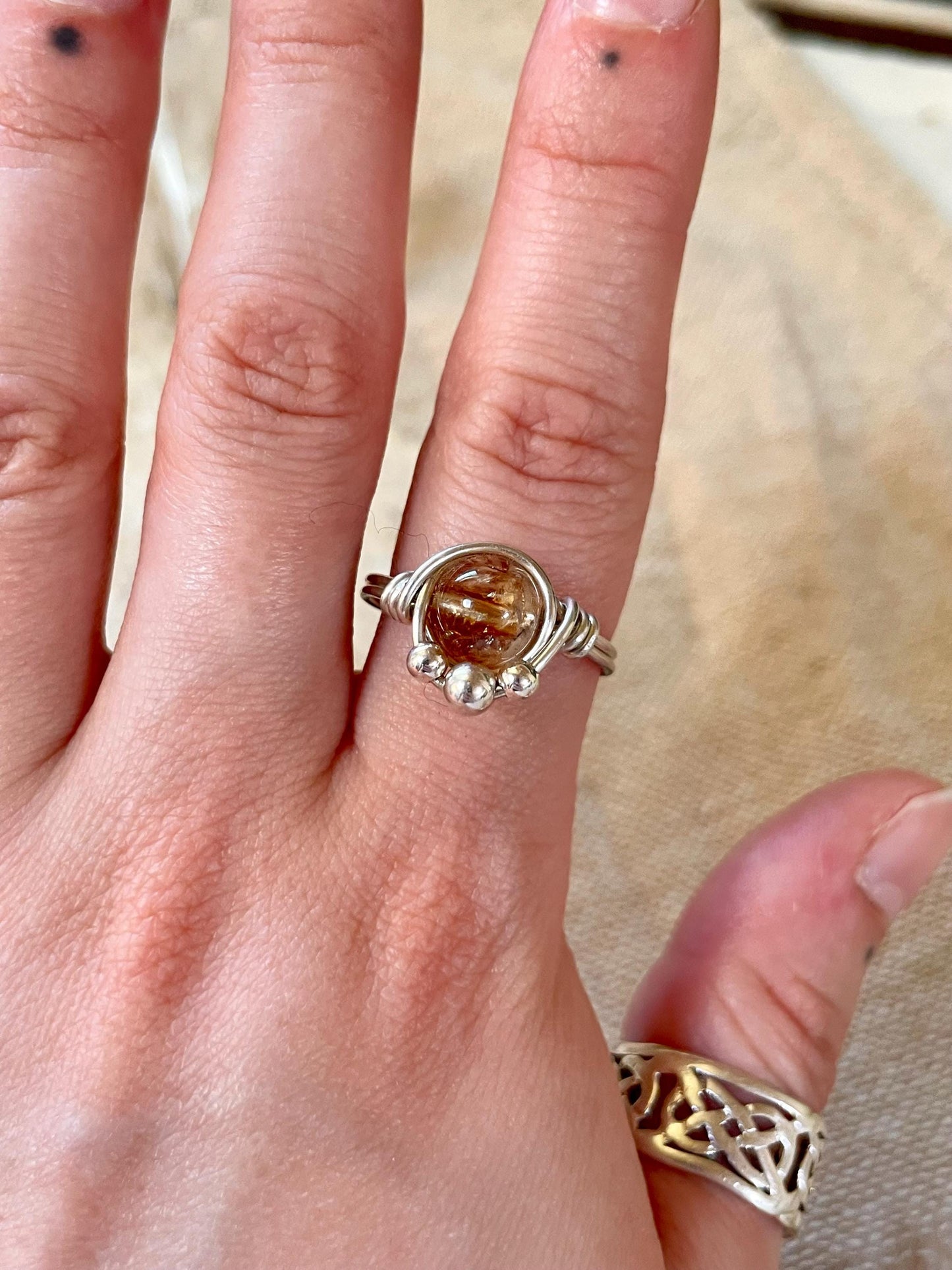 Sterling silver Citrine ring, Wire wrapped, Bohemian ring, Gift for her, Hippie style