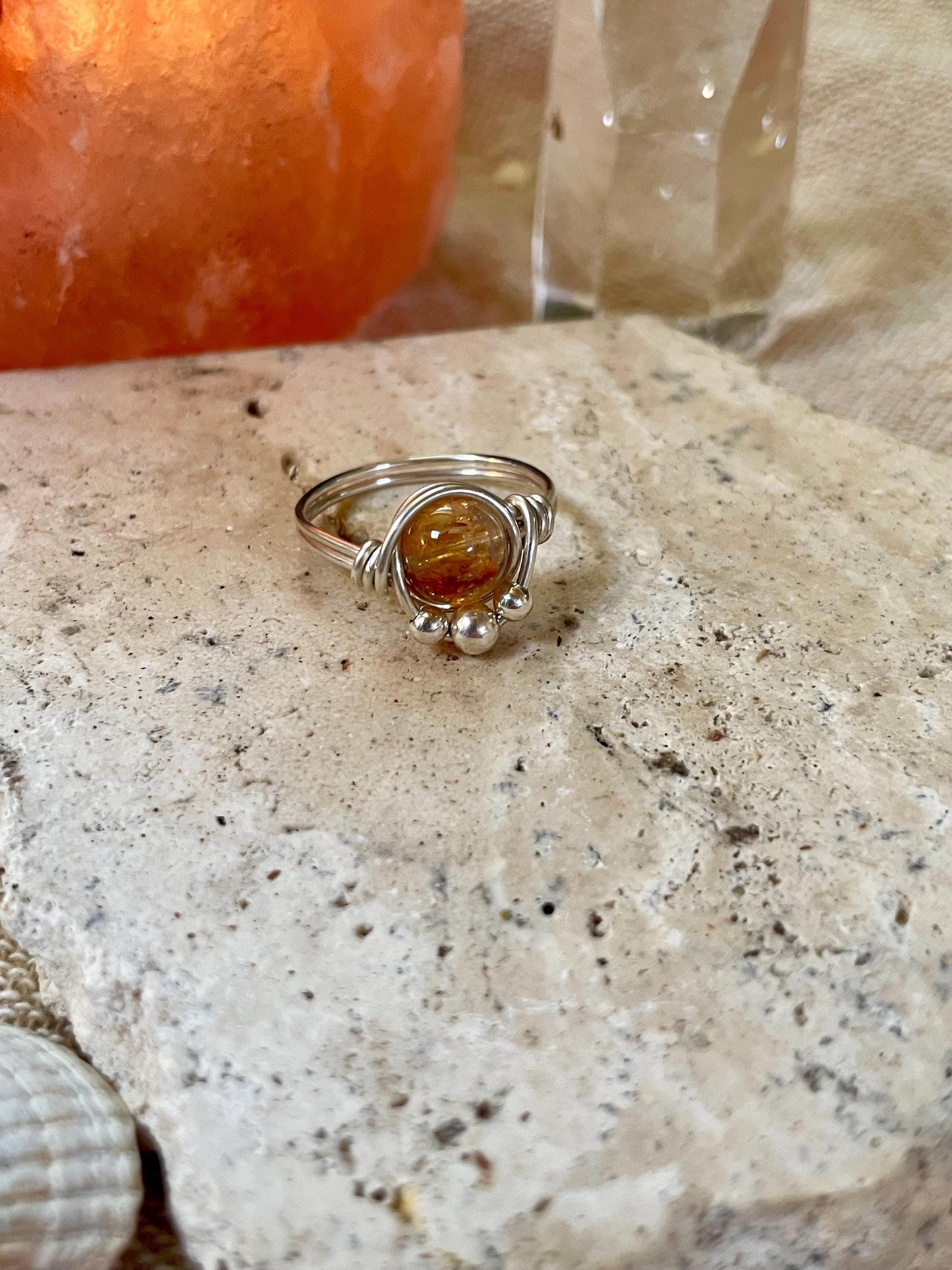 Sterling silver Citrine ring, Wire wrapped, Bohemian ring, Gift for her, Hippie style