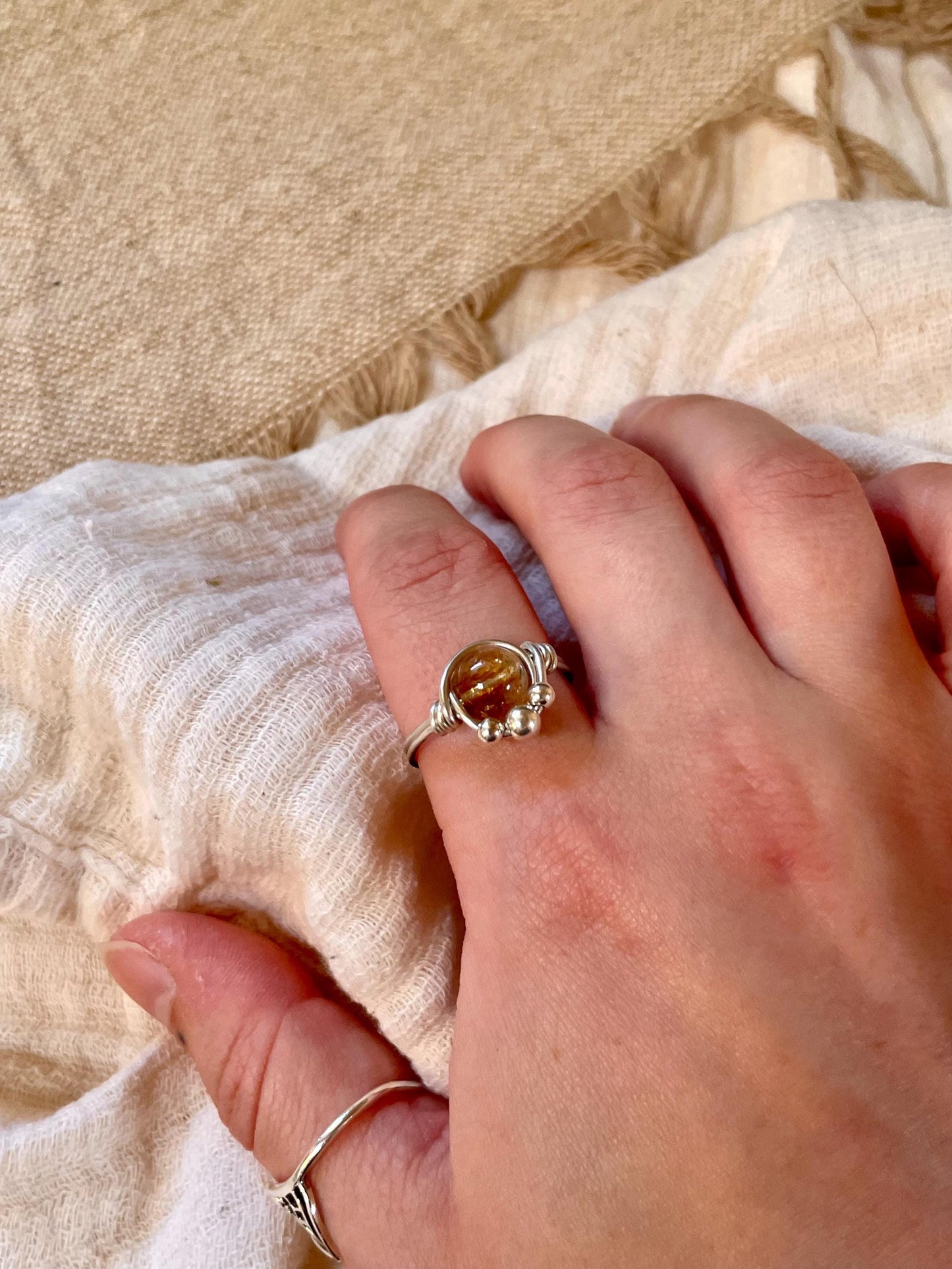 Sterling silver Citrine ring, Wire wrapped, Bohemian ring, Gift for her, Hippie style