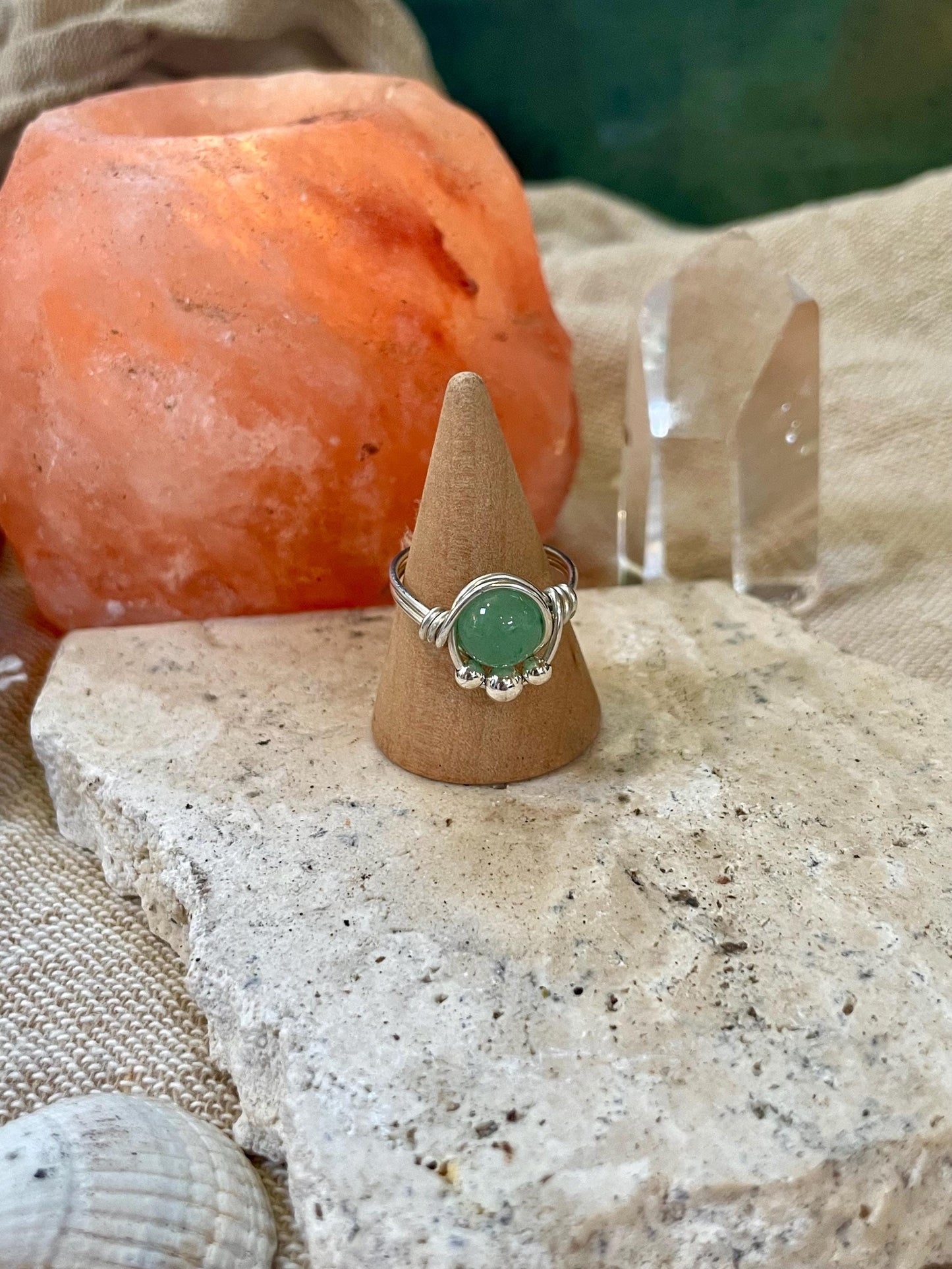 Sterling silver Aventurine ring, Wire wrapped, Bohemian ring, Gift for her, Hippie style