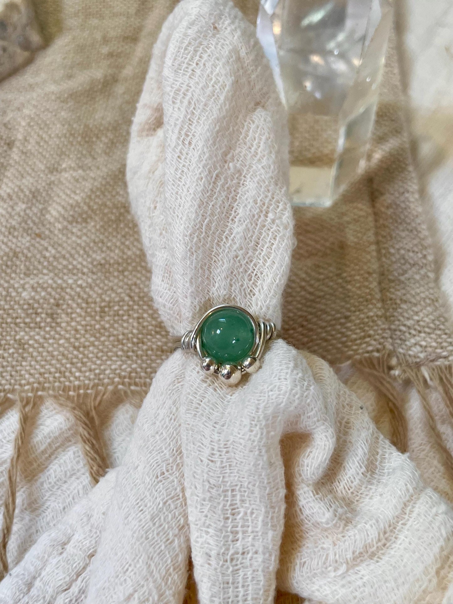 Sterling silver Aventurine ring, Wire wrapped, Bohemian ring, Gift for her, Hippie style