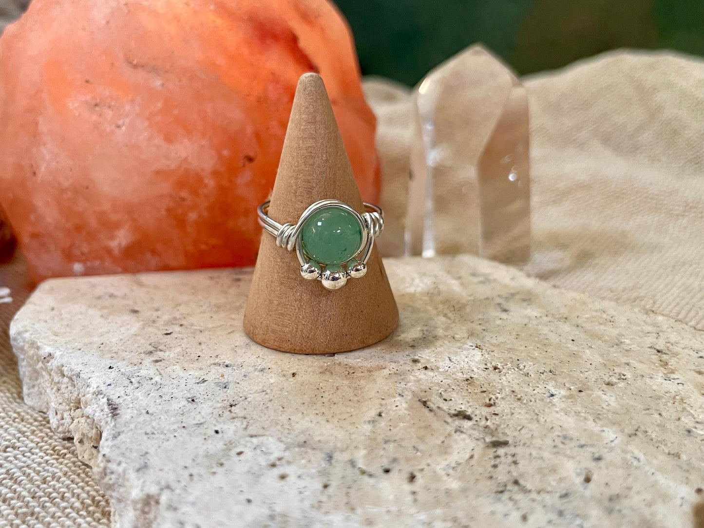 Sterling silver Aventurine ring, Wire wrapped, Bohemian ring, Gift for her, Hippie style