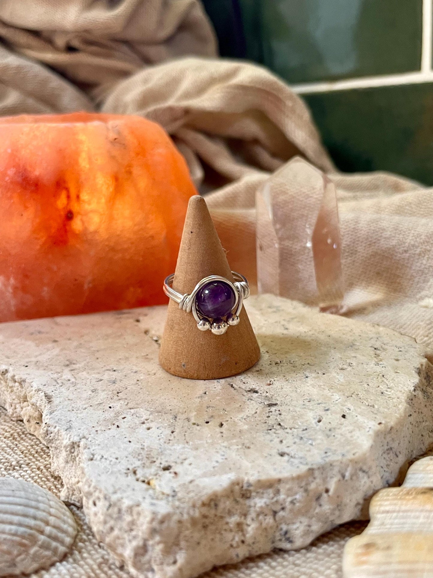 Sterling silver Amethyst ring, Wire wrapped, Bohemian ring, Gift for her, Hippie style