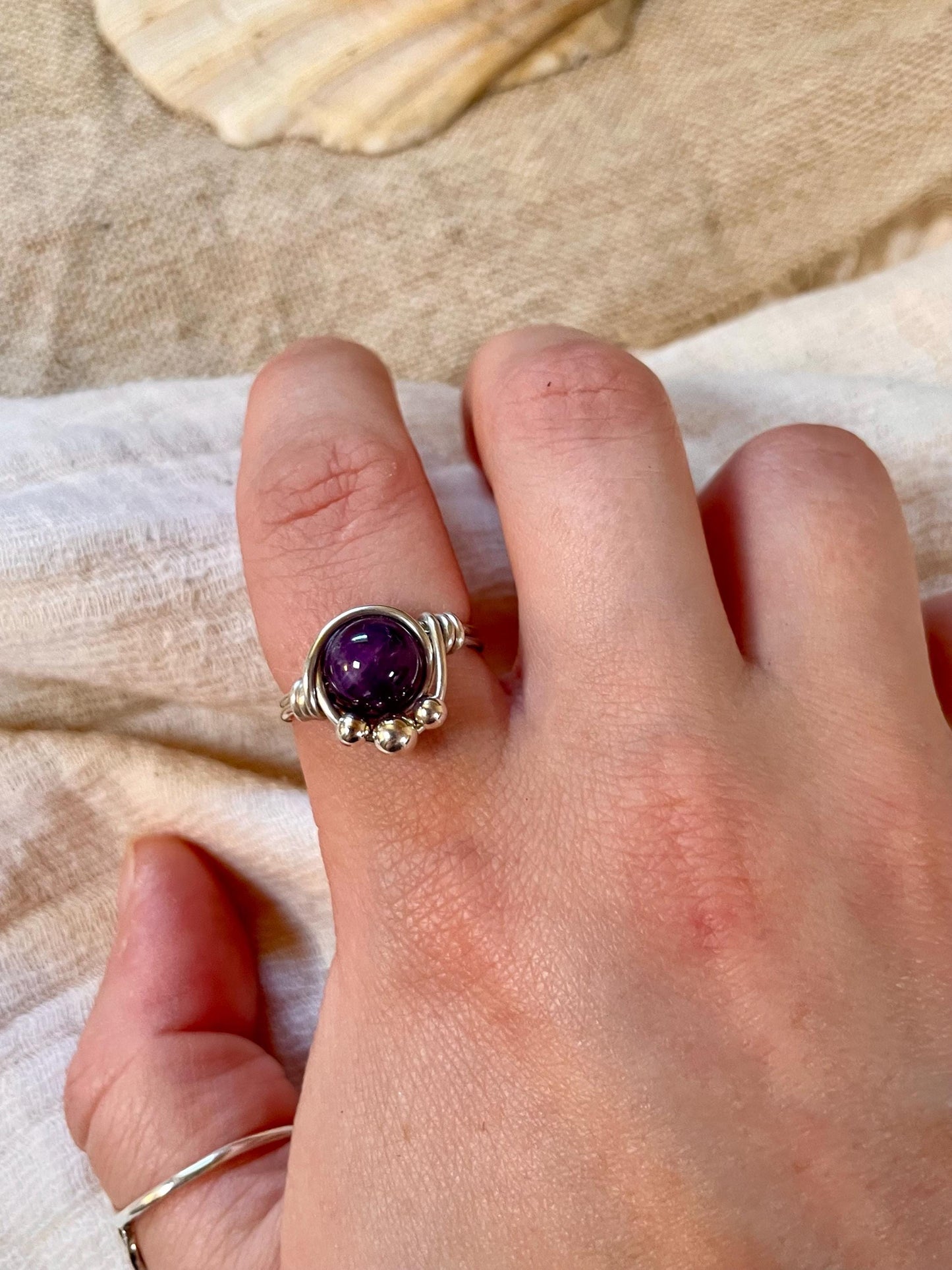 Sterling silver Amethyst ring, Wire wrapped, Bohemian ring, Gift for her, Hippie style
