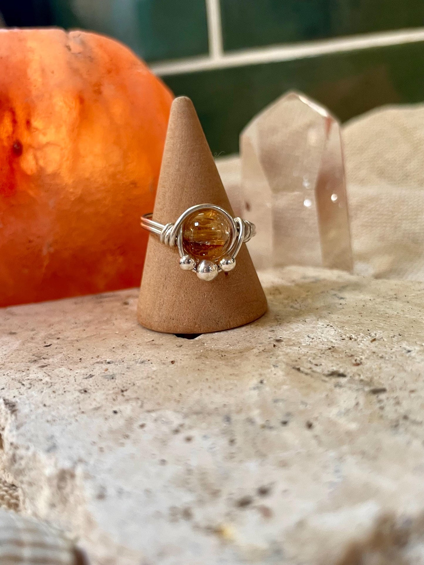 Sterling silver Citrine ring, Wire wrapped, Bohemian ring, Gift for her, Hippie style
