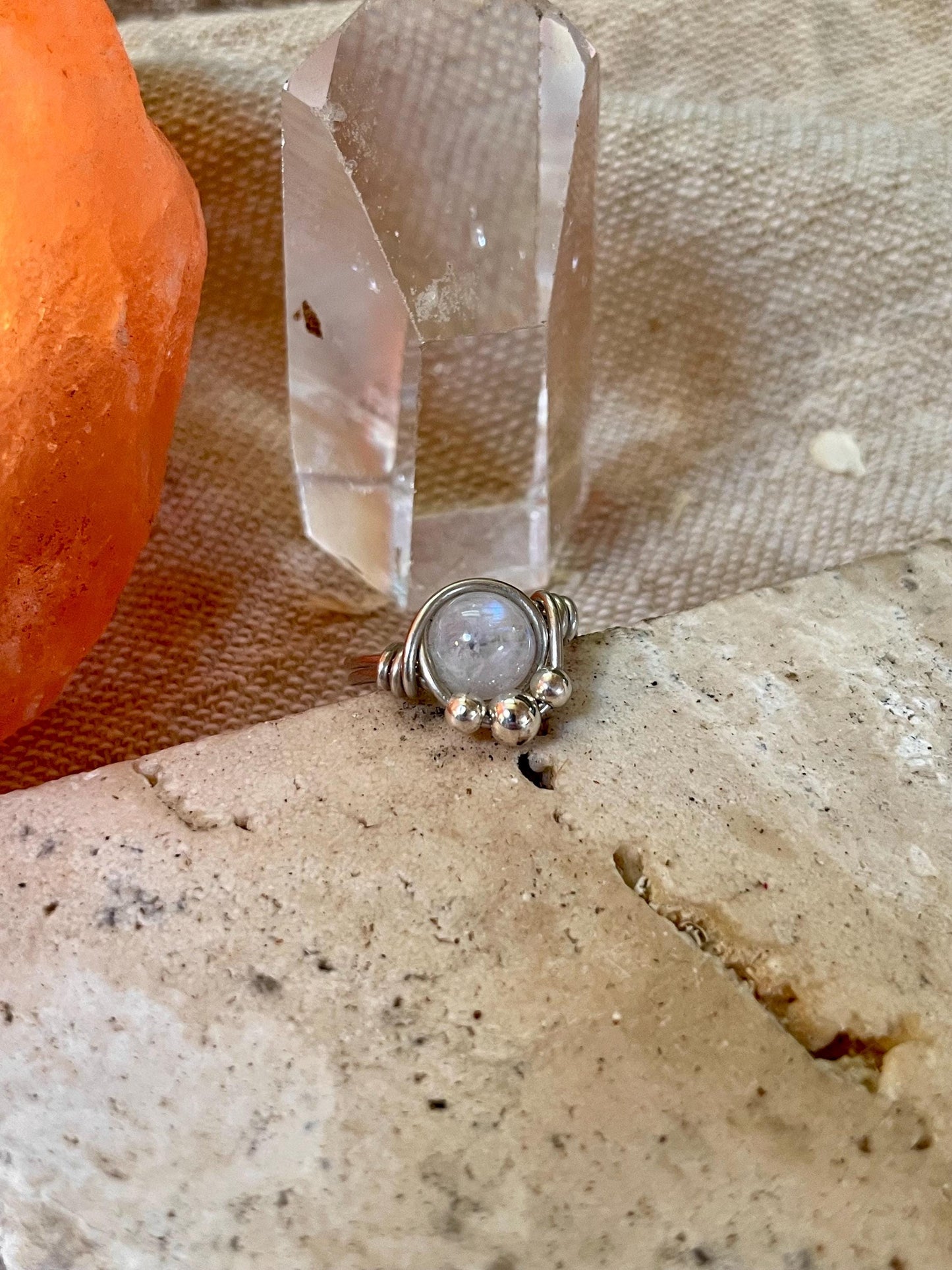 Sterling silver Rainbow Moonstone ring, Wire wrapped, Bohemian ring, Gift for her, Hippie style