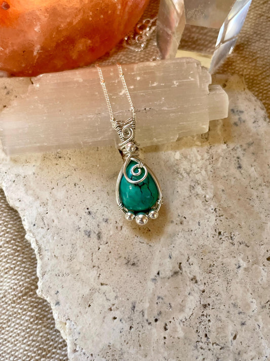 Turquoise in Sterling Silver necklace, December Birthstone, Gift for her, Boho hippie style