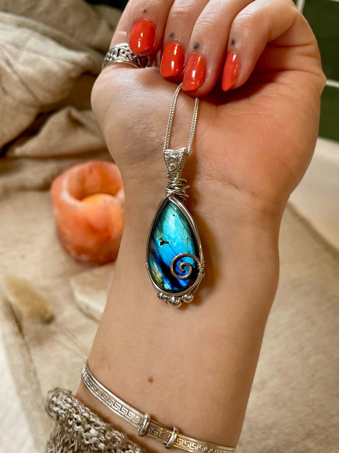 Hand made Labradorite Sterling Silver necklace, Libra crystal, Gift for her