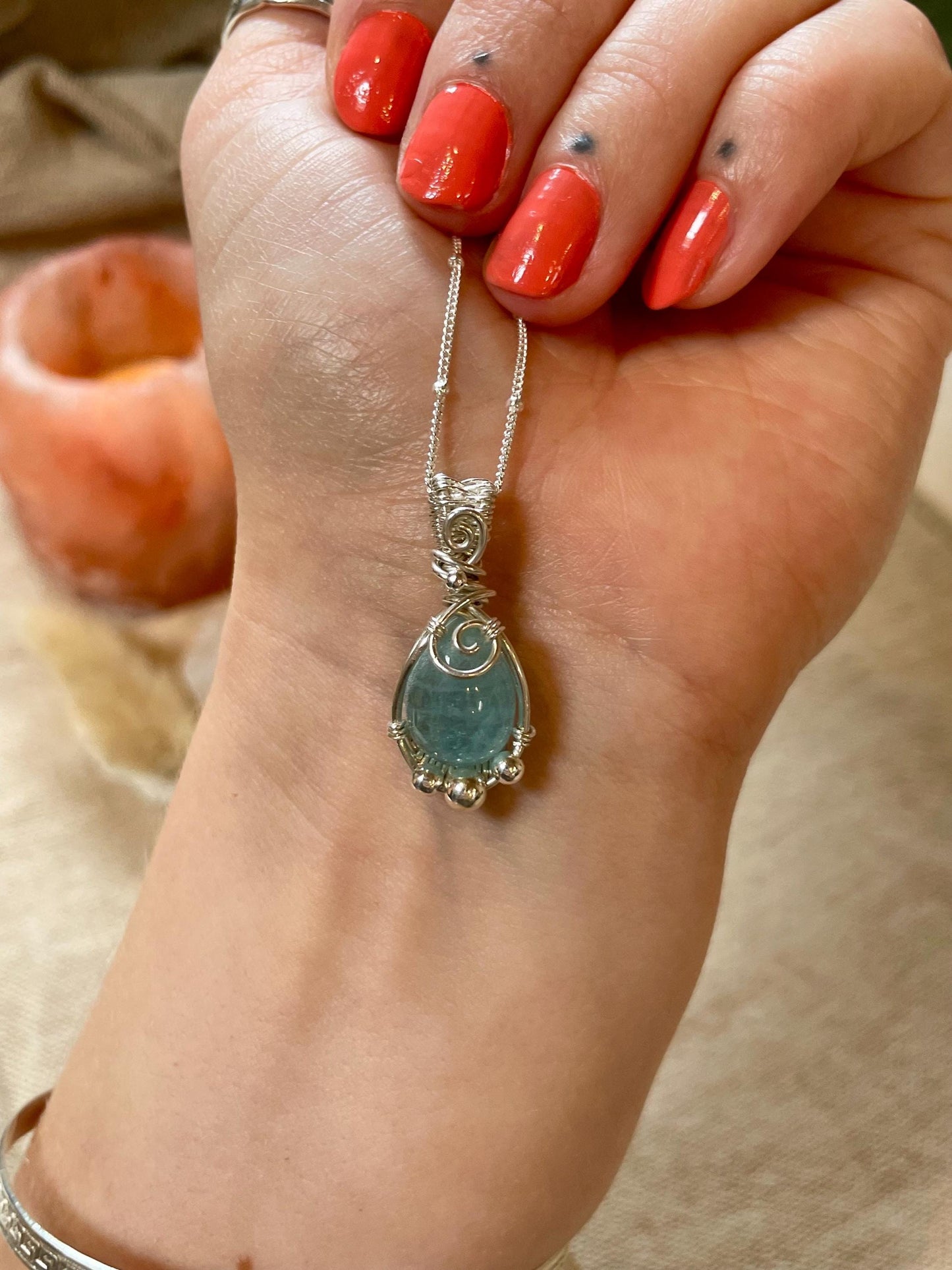 Aquamarine in Sterling Silver necklace, March birthstone, Beach inspired, Gift for her