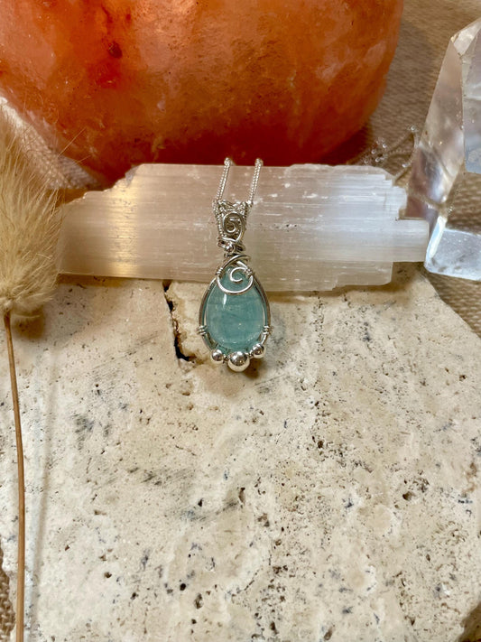 Aquamarine in Sterling Silver necklace, March birthstone, Beach inspired, Gift for her