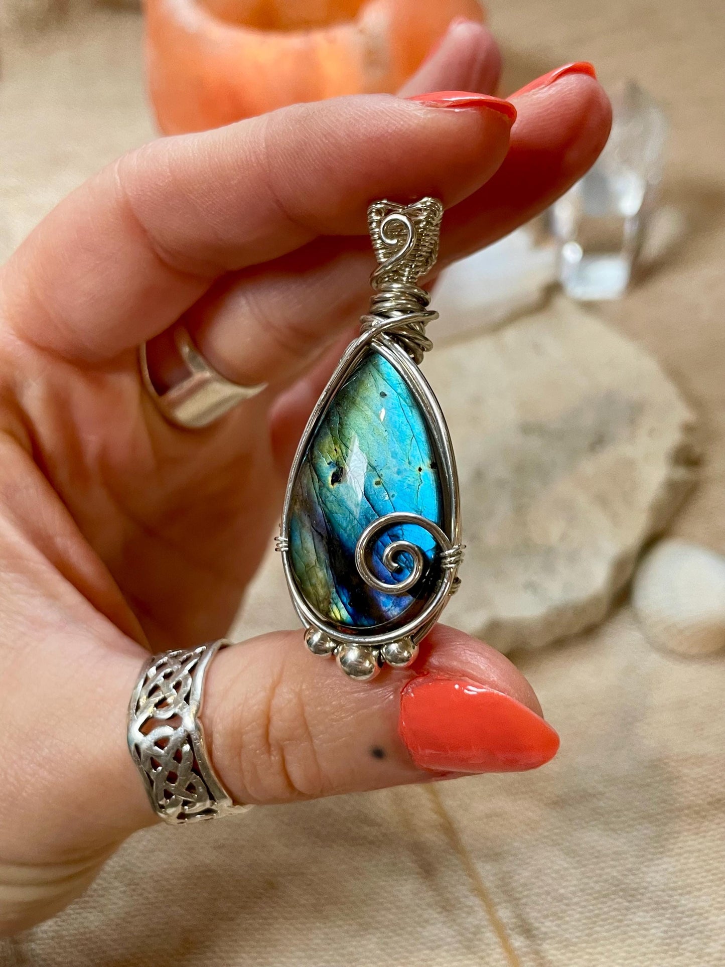 Hand made Labradorite Sterling Silver necklace, Libra crystal, Gift for her
