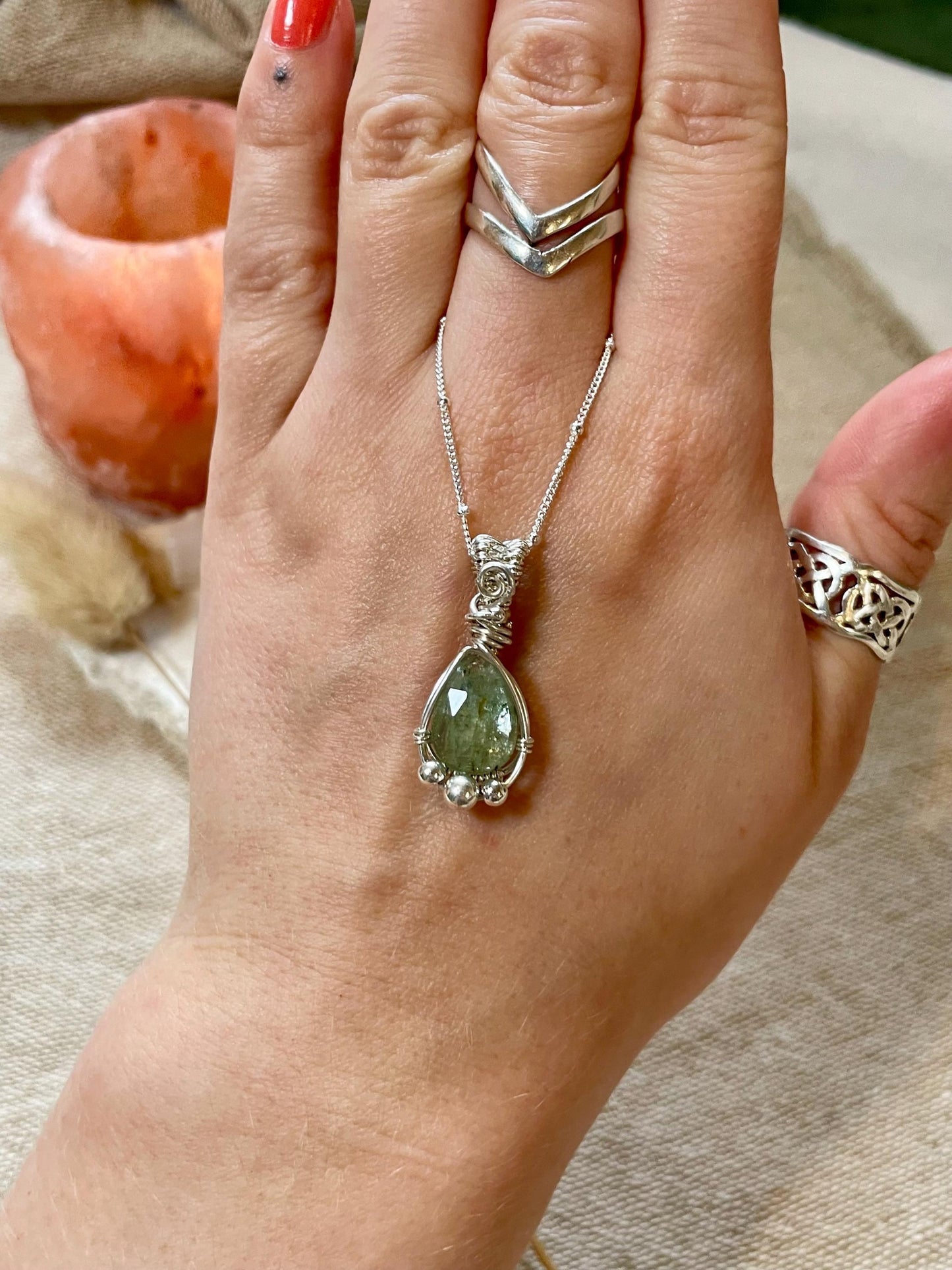 Mint Kyanite Necklace in Sterling Silver, Gift for her, Heart healing