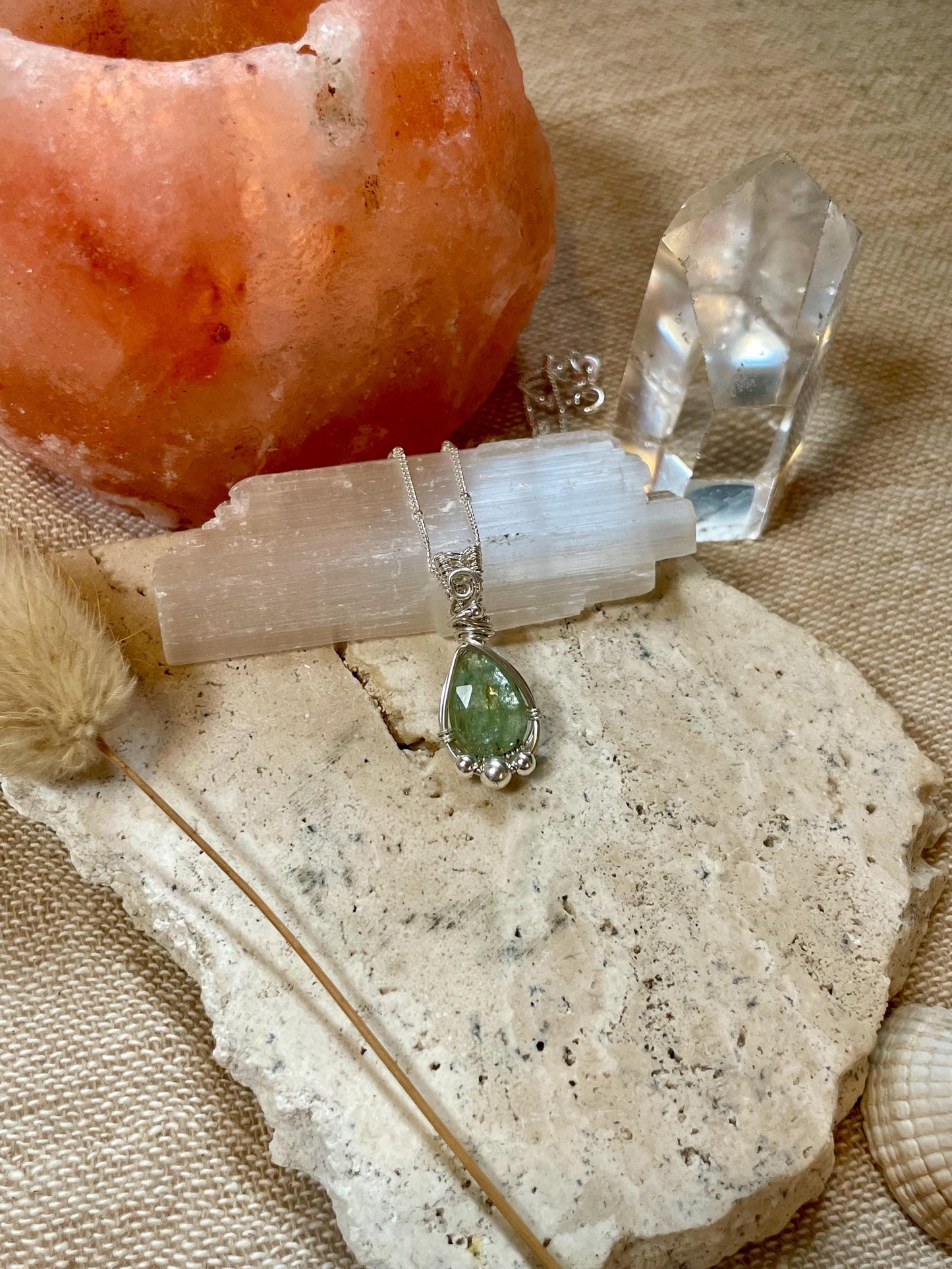 Mint Kyanite Necklace in Sterling Silver, Gift for her, Heart healing