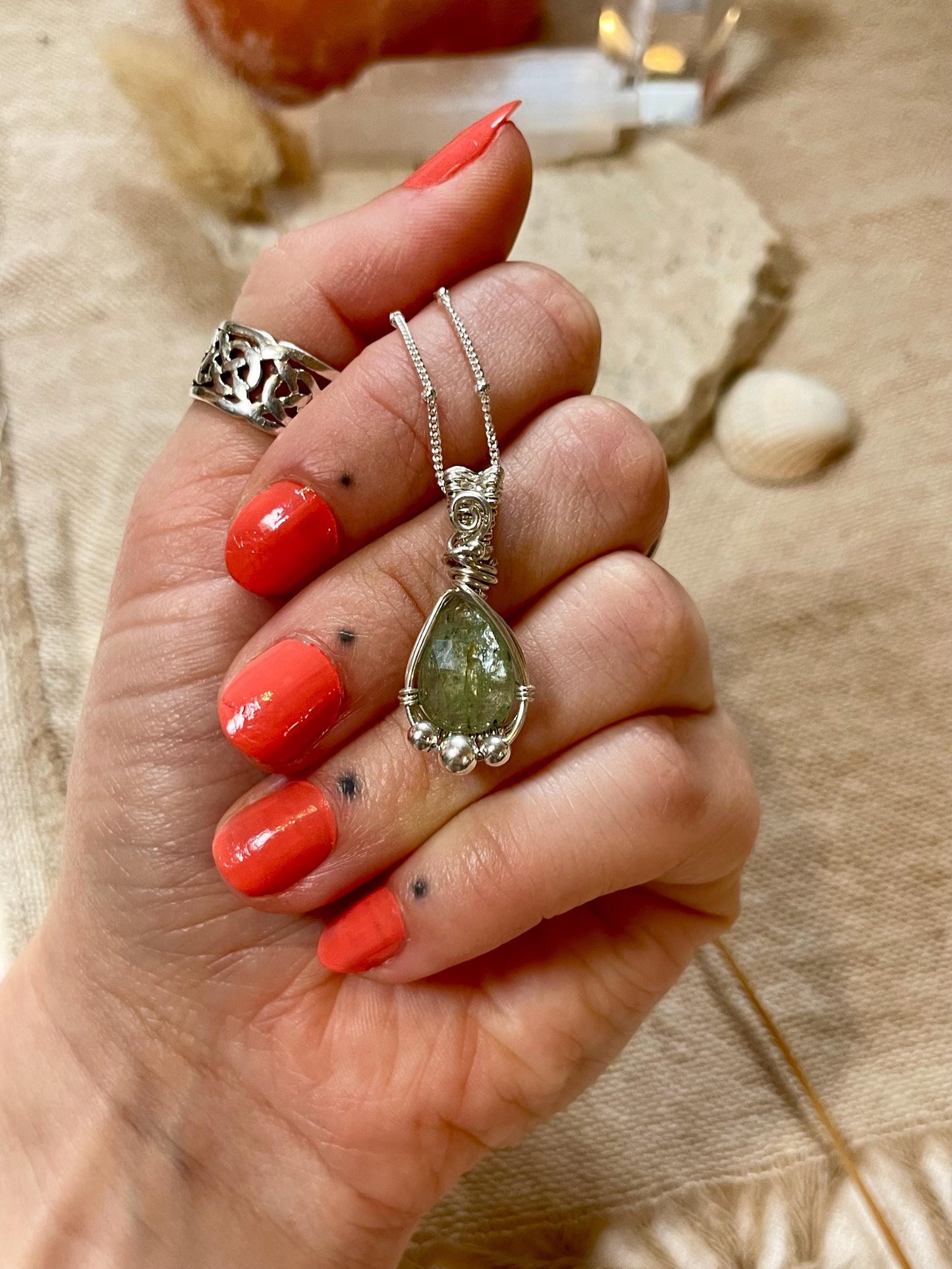 Mint Kyanite Necklace in Sterling Silver, Gift for her, Heart healing