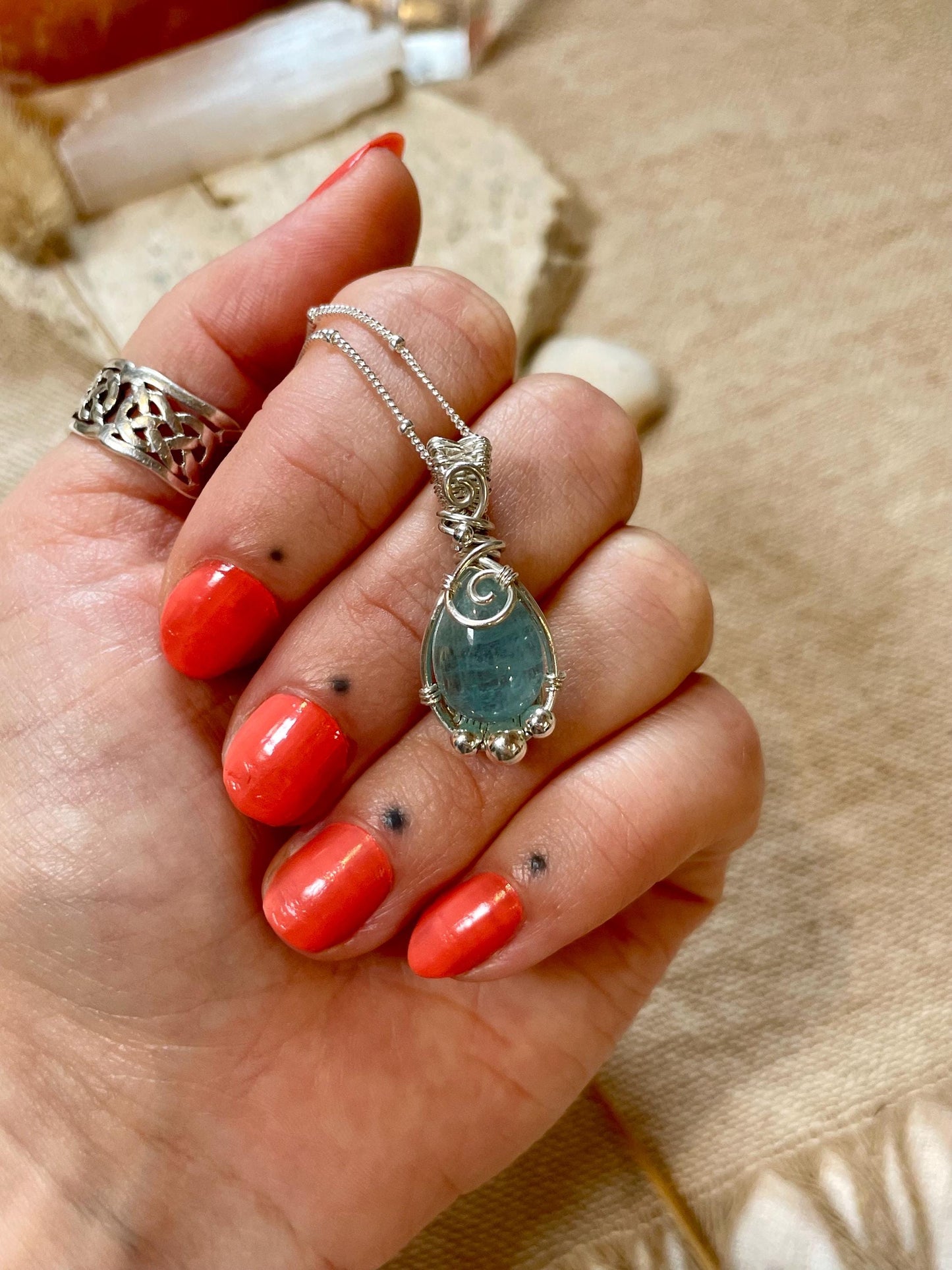 Aquamarine in Sterling Silver necklace, March birthstone, Beach inspired, Gift for her