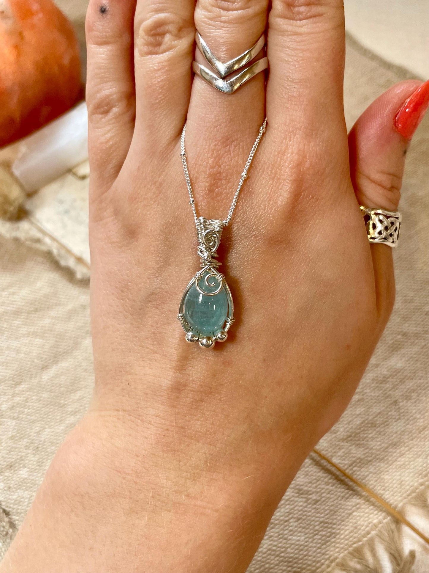 Aquamarine in Sterling Silver necklace, March birthstone, Beach inspired, Gift for her
