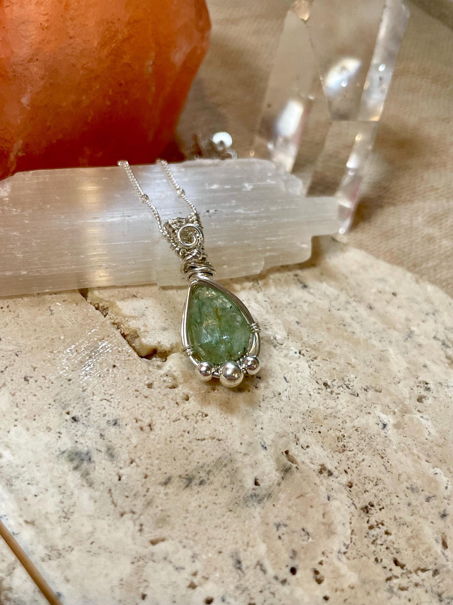 Mint Kyanite Necklace in Sterling Silver, Gift for her, Heart healing