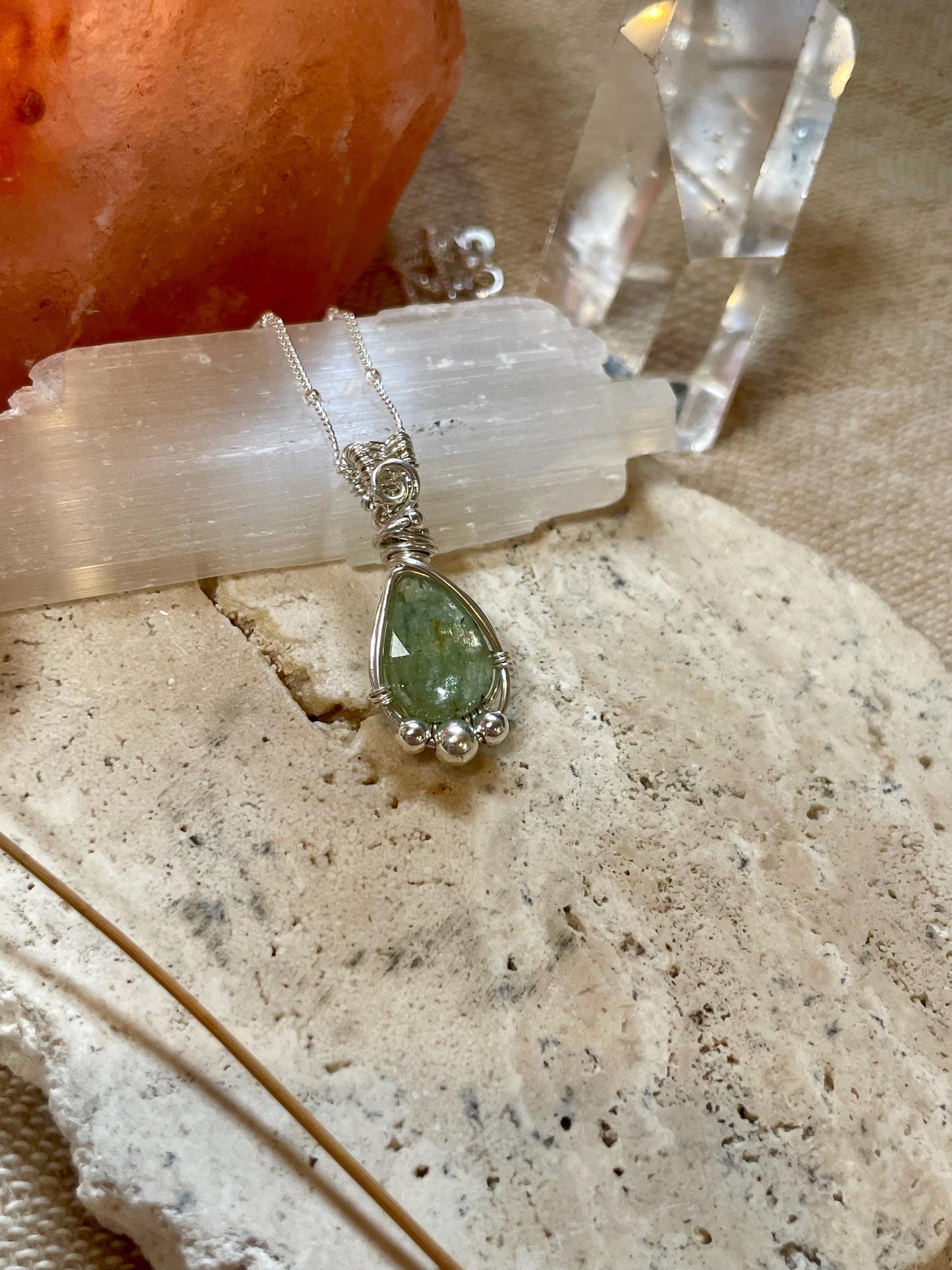 Mint Kyanite Necklace in Sterling Silver, Gift for her, Heart healing