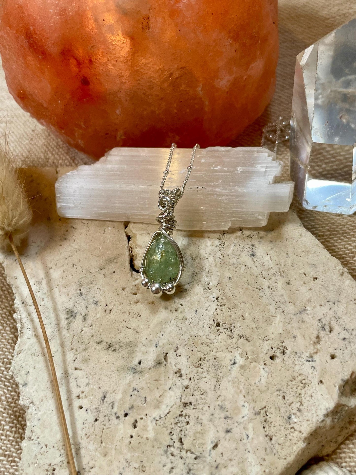 Mint Kyanite Necklace in Sterling Silver, Gift for her, Heart healing