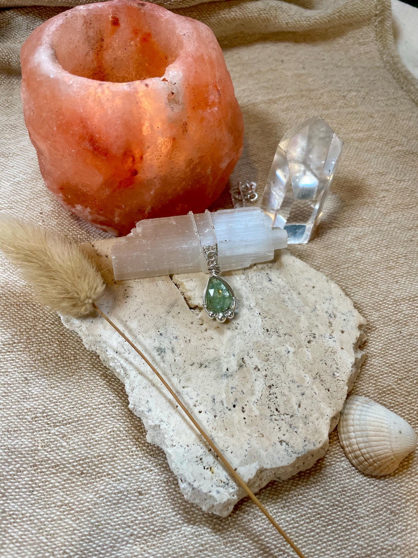 Mint Kyanite Necklace in Sterling Silver, Gift for her, Heart healing