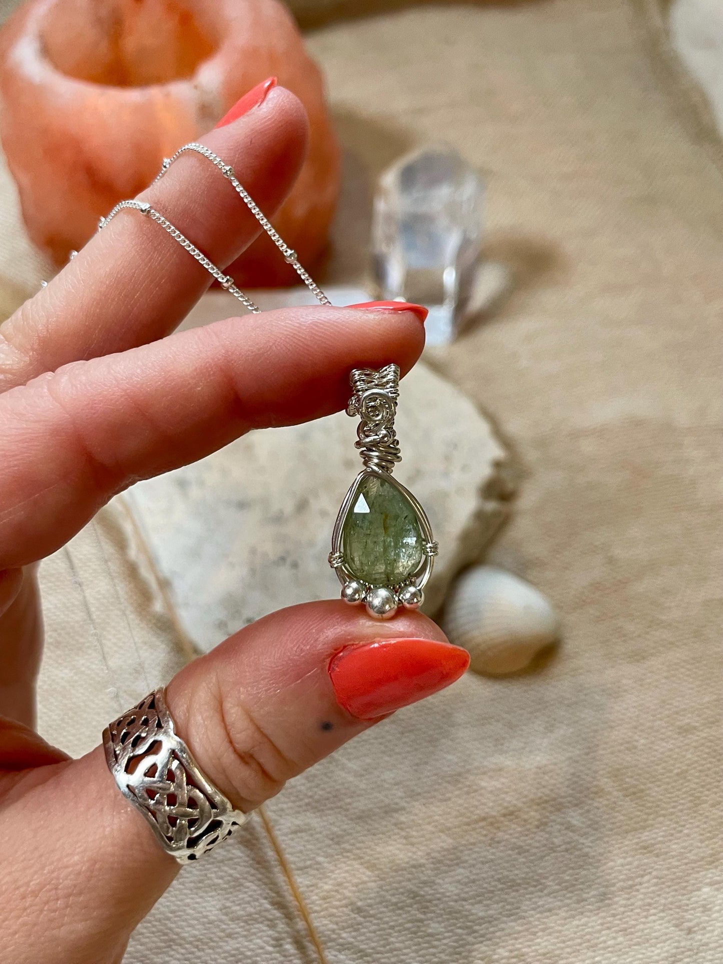 Mint Kyanite Necklace in Sterling Silver, Gift for her, Heart healing