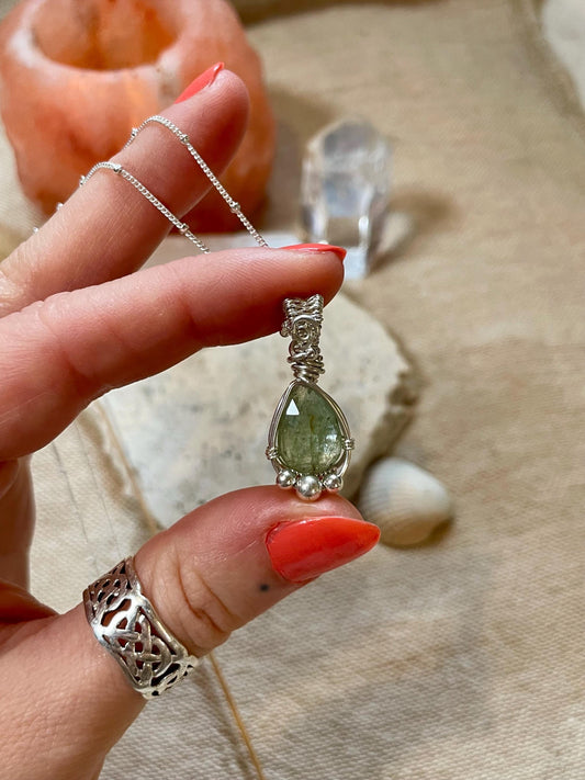 Mint Kyanite Necklace in Sterling Silver, Gift for her, Heart healing