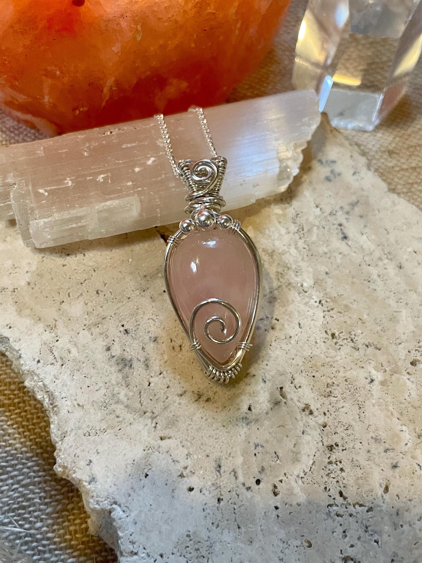 Sterling Silver Rose Quartz necklace, Witchy gift for her, Love and Romance
