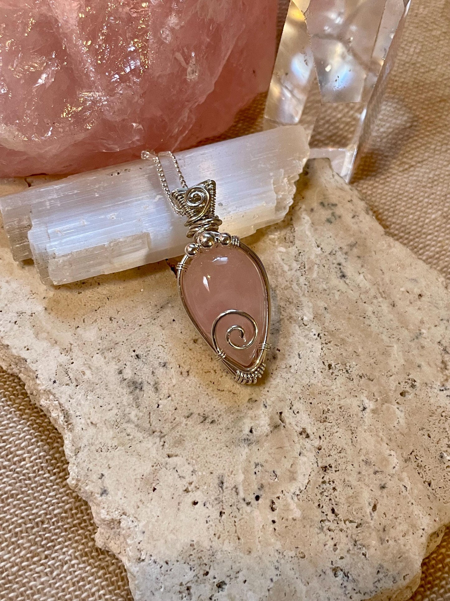 Sterling Silver Rose Quartz necklace, Witchy gift for her, Love and Romance