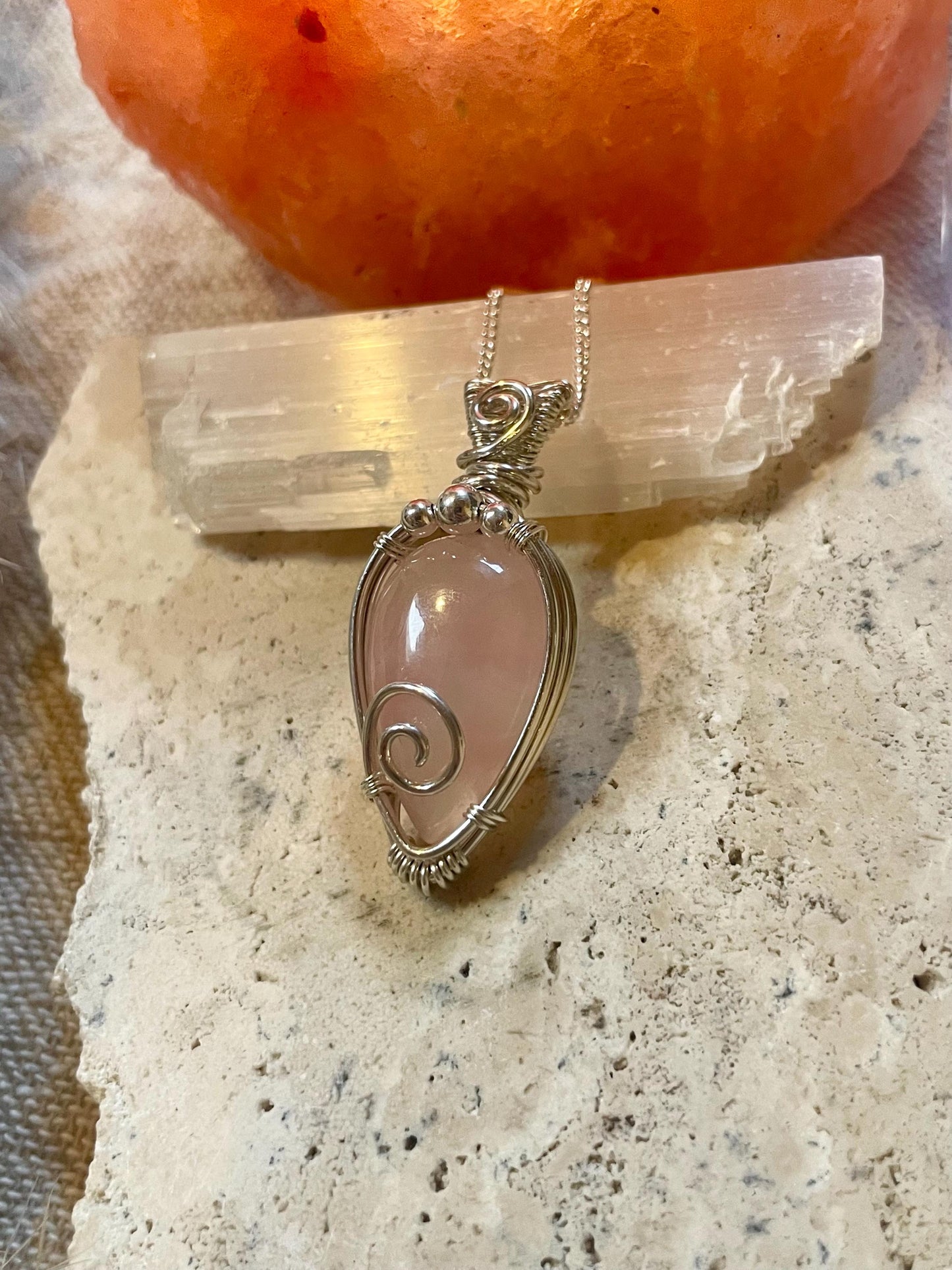 Sterling Silver Rose Quartz necklace, Witchy gift for her, Love and Romance