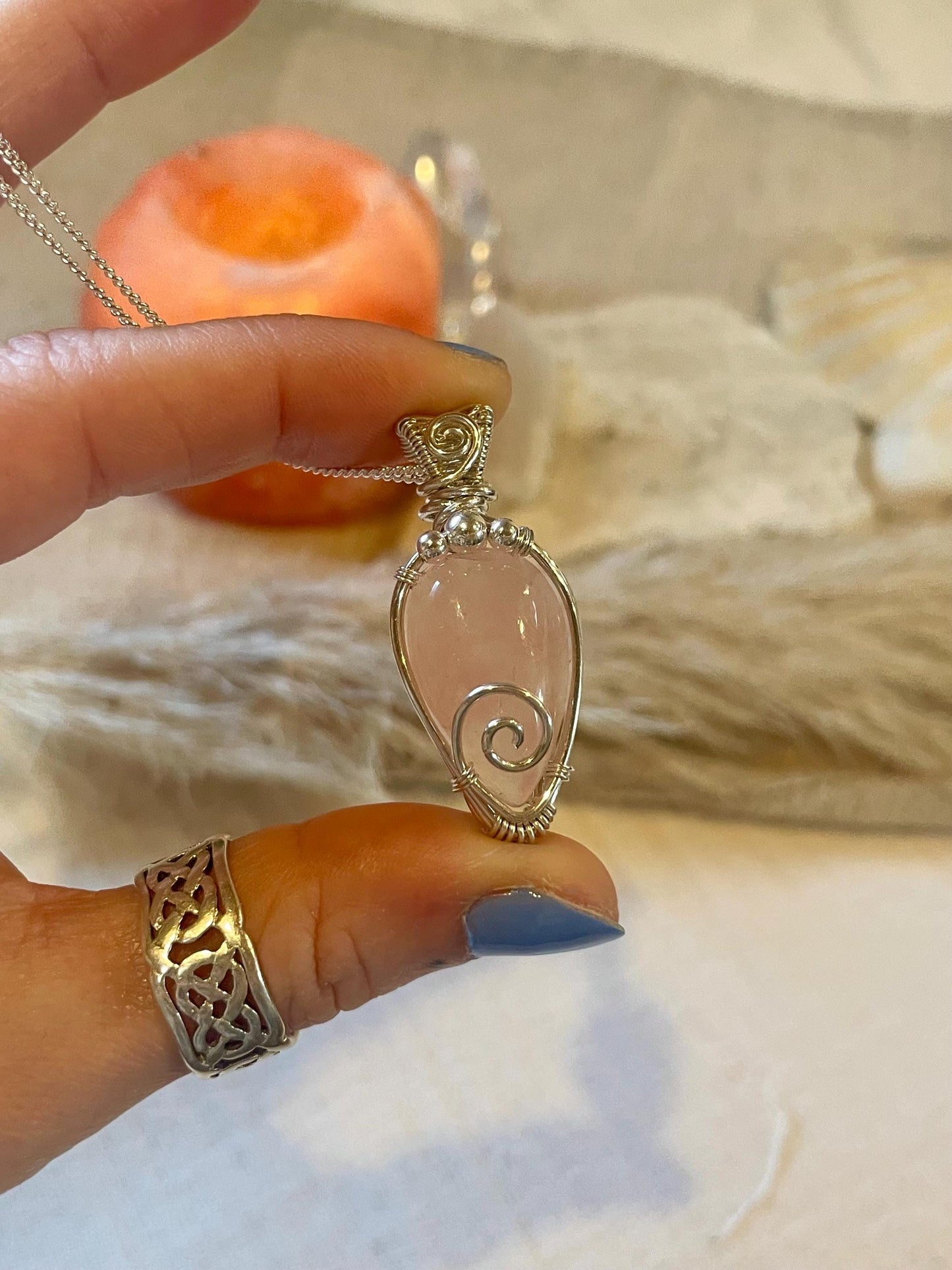 Sterling Silver Rose Quartz necklace, Witchy gift for her, Love and Romance