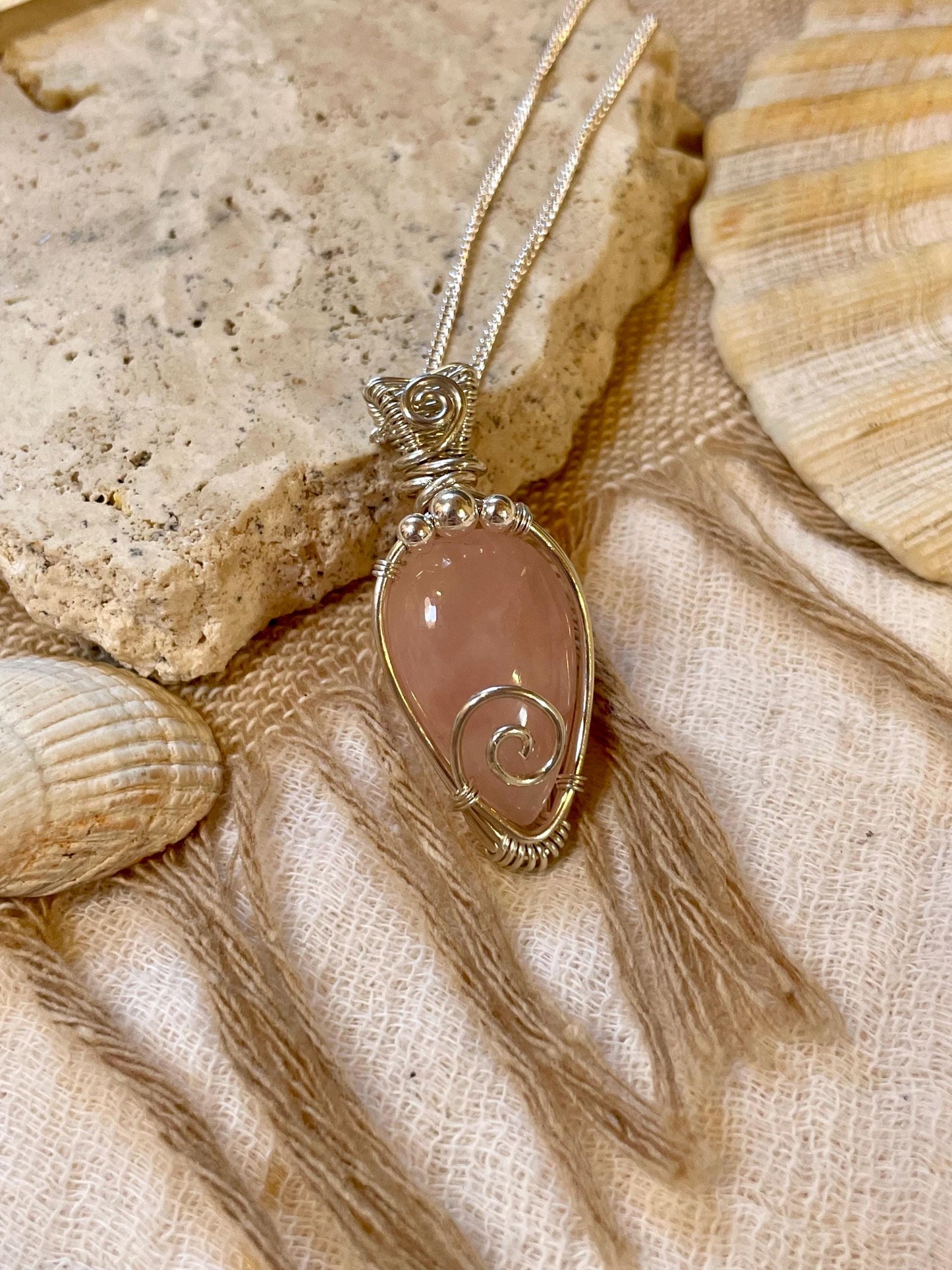 Sterling Silver Rose Quartz necklace, Witchy gift for her, Love and Romance