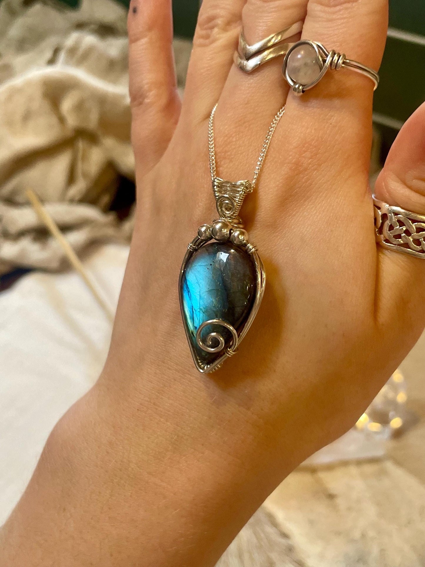 Hand made Labradorite Sterling Silver necklace, Libra crystal, Gift for her