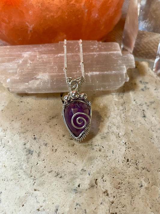 Amethyst in Sterling Silver necklace, Minimal dainty jewellery, February Birthstone