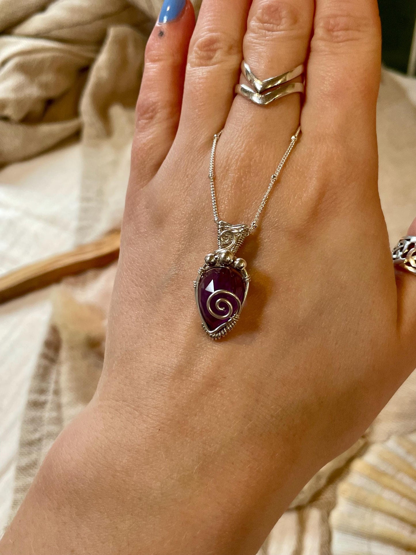 Amethyst in Sterling Silver necklace, Minimal dainty jewellery, February Birthstone