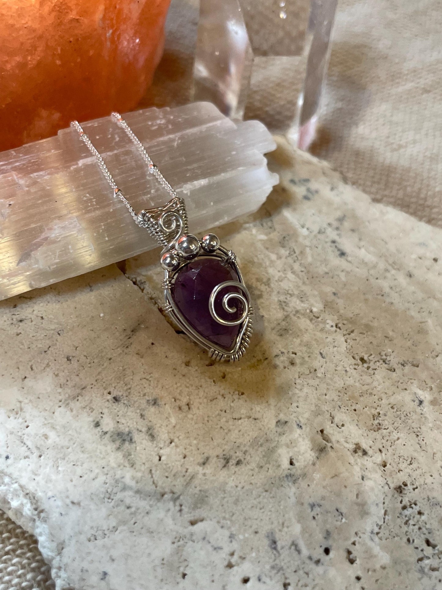 Amethyst in Sterling Silver necklace, Minimal dainty jewellery, February Birthstone